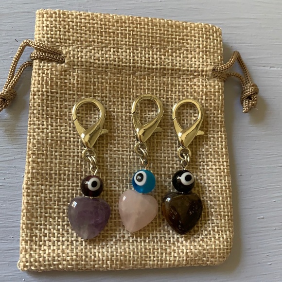 MyPetsCrystalShop on Etsy Other - Crystal Pet Charms Amethyst Pet Charm Rose Quartz Pet Charm Evil Eye Pet Charms